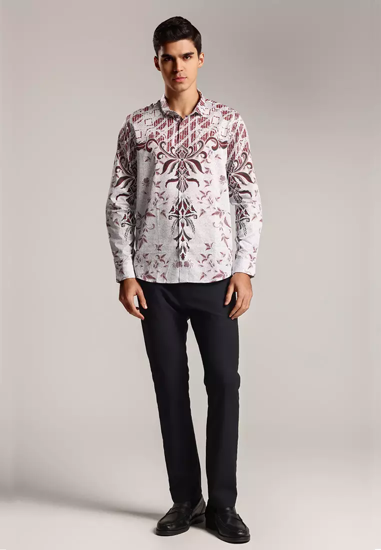 MOC - Kemeja Batik Pria Lengan Panjang Pattani - White