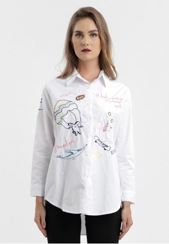 Playful Embroidery in Plain Shirt in White