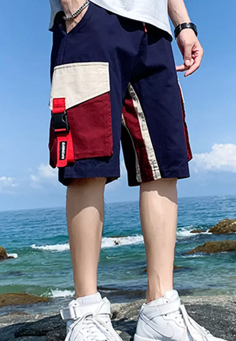 Buy Sunnydaysweety Casual Trendy Loose Contrast Color Cargo Shorts