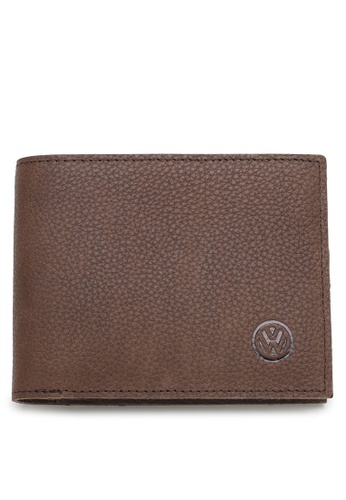 Volkswagen brown Men's RFID Genuine Leather Bi Fold Center Flap Short Wallet B7F70ACCC2D7B2GS_1