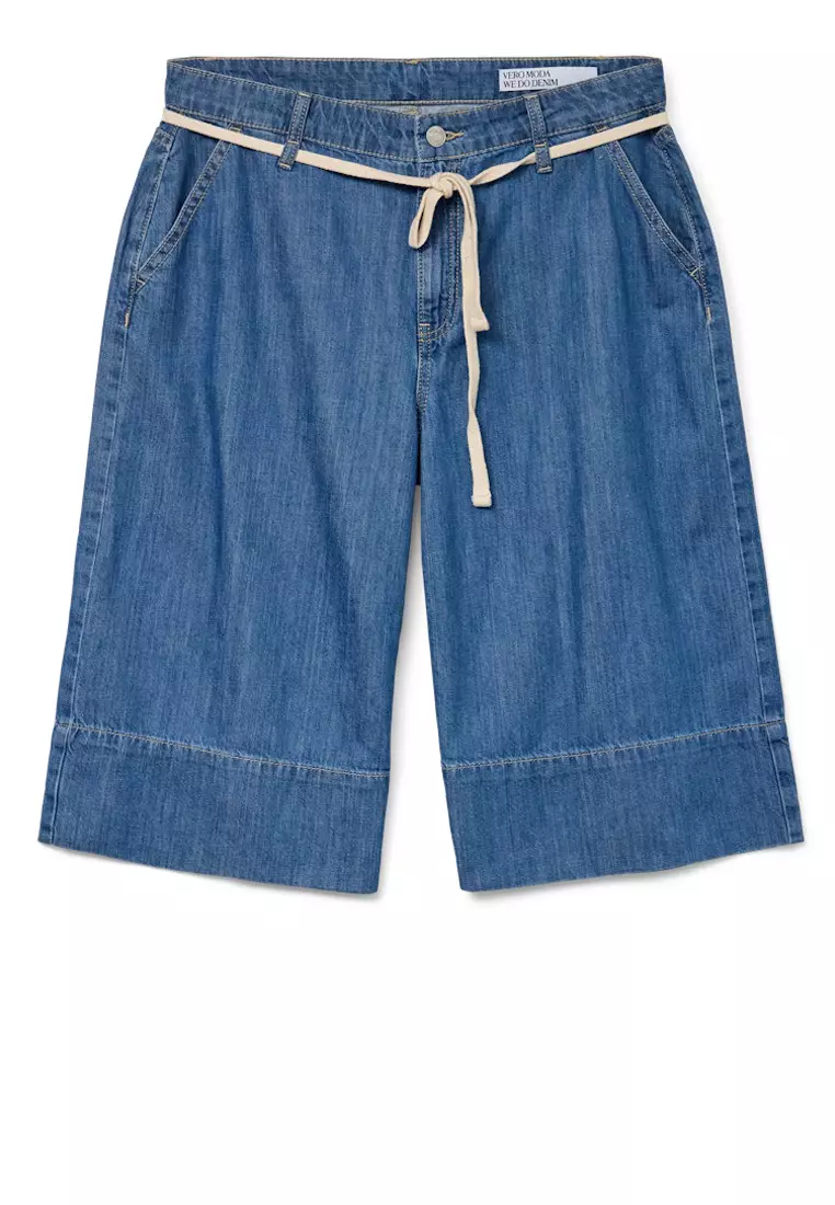 High Rise Wide Denim String Jorts