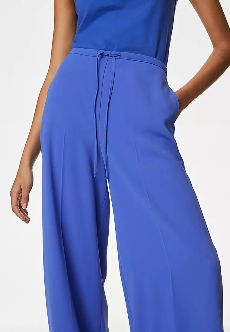 Crepe Elasticated Waist Wide Leg Trousers