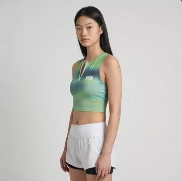 TDActive Crop Tank Zipper Wanita  - Baju Lari Running Trail Run Gym Motif Aura Gradient - Flexfit Anti Bakteri Drifit - Green LSF76