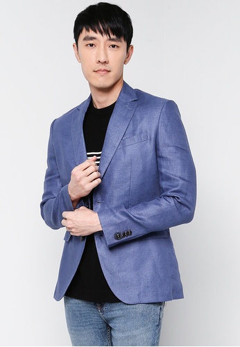 MANGO Man blue Slim Fit Linen Suit Blazer 04C96AAA66C98DGS_1