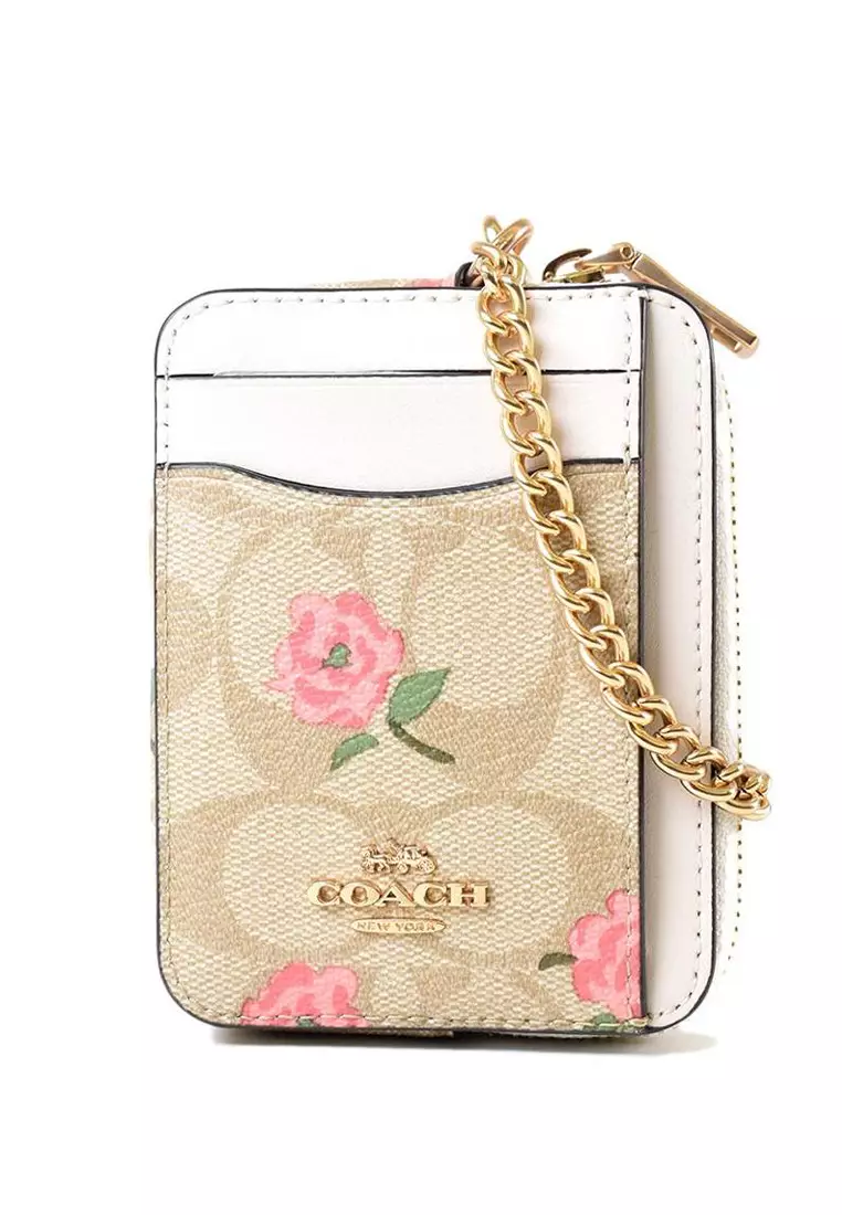 [Coach] Card Case With Floral Print ☆送料込☆ Coach-Zip-Card-Case-With-