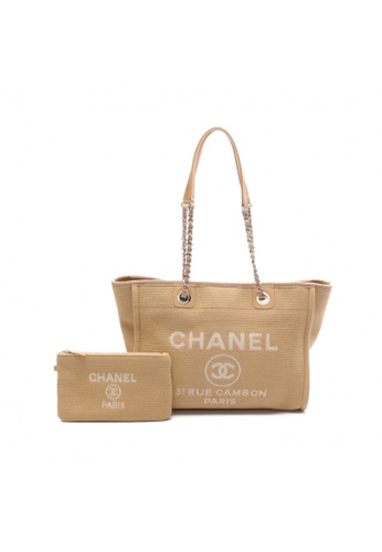 Buy Chanel Pre-loved CHANEL Deauville chain strap Canvas Tote Bag Genuine  Leather Beige Silver hardware 2023 Online | ZALORA Singapore