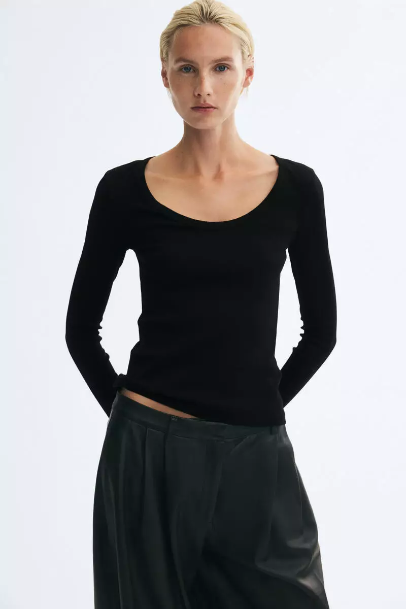 Scoop-neck cotton jersey top
