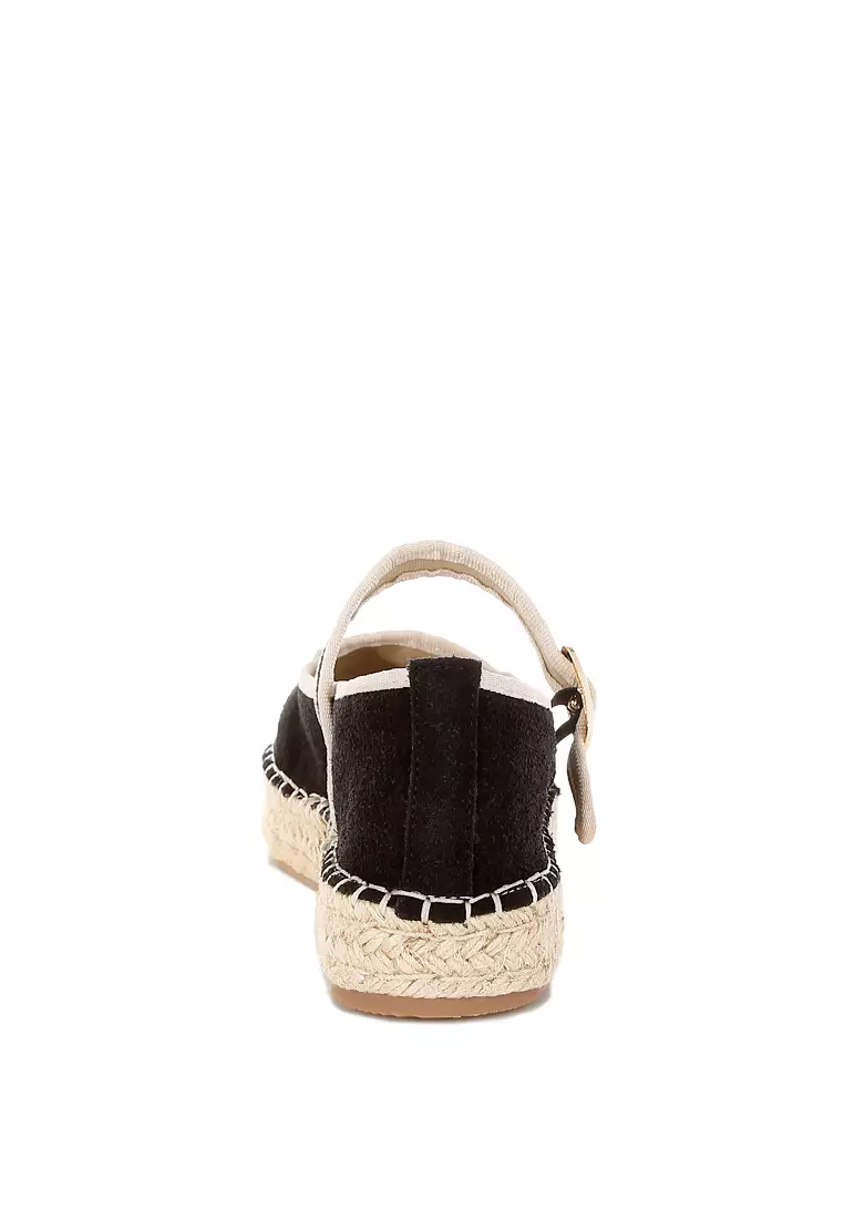 Sepatu Espadrilles Mary Jane Kulit Suede Lembut Warna Hitam