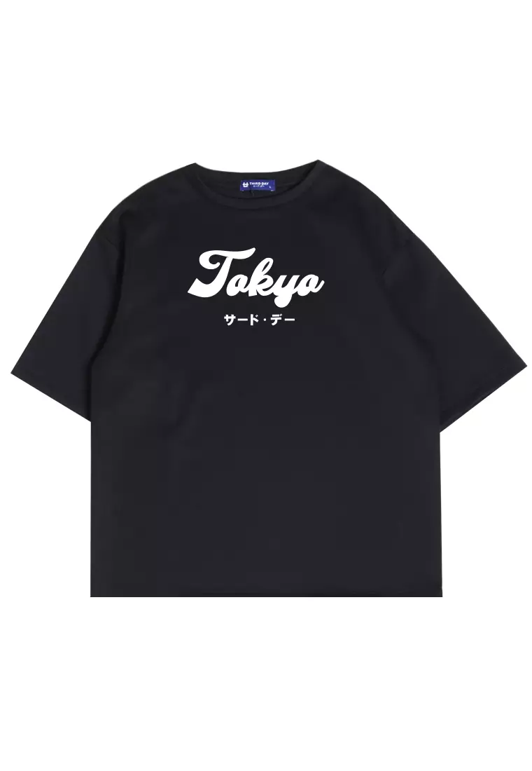 MTQ30 kaos oversize tokyo jepang distro pria bahan tebal scuba tokyo katakana hitam