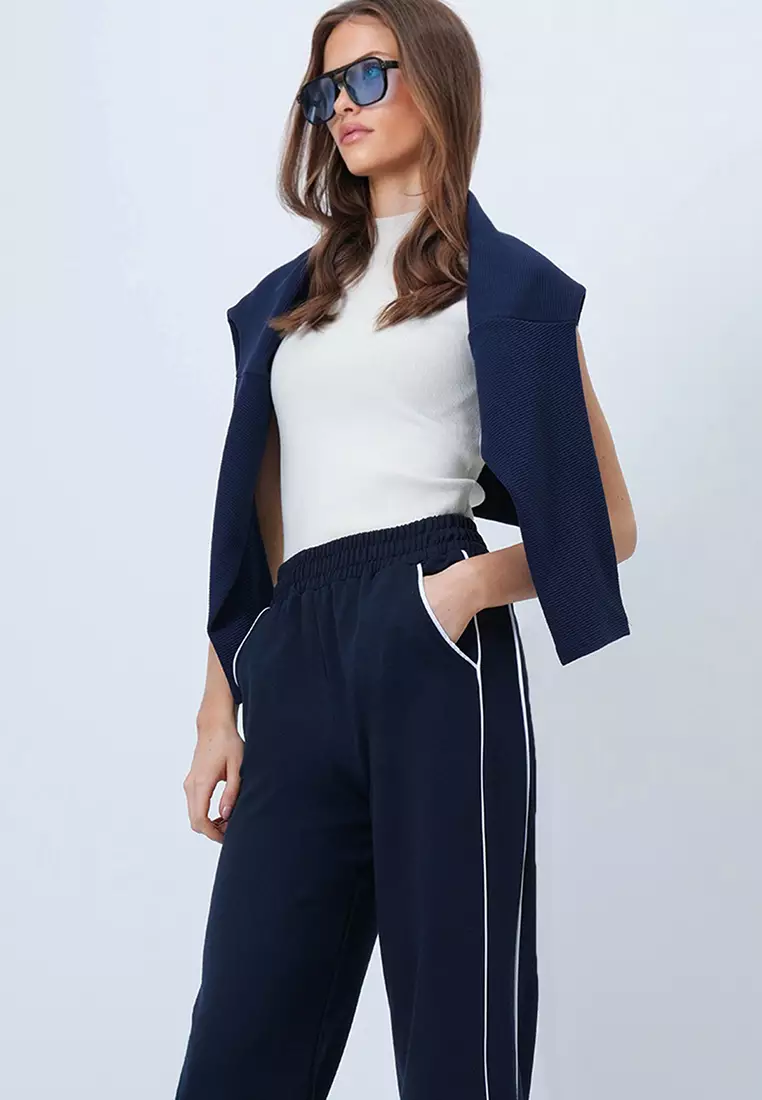 Piping Wide Legs Sweatpants