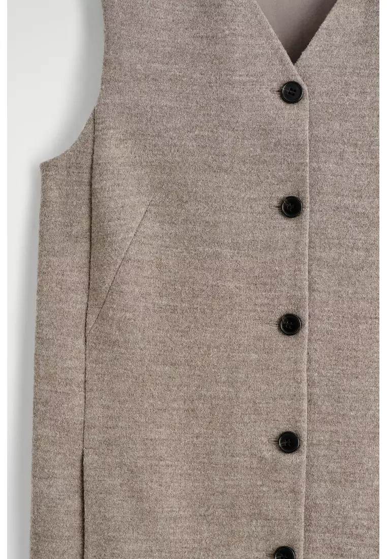 MERINO WOOL BUTTONED SHIFT MINI DRESS