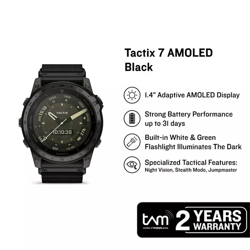 Jam Tangan Pria Garmin Tactix 7 010-02931-14 Smartwatch AMOLED Edition Digital Dial Black Nylon With Silicon Strap