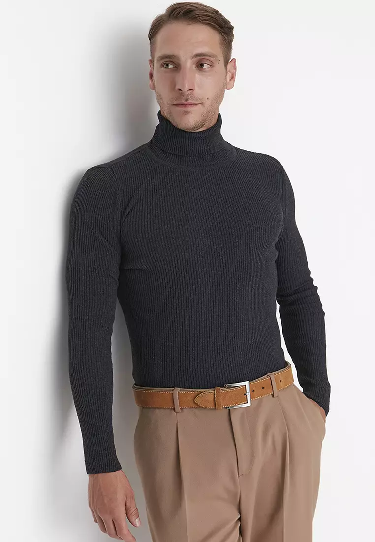 Slim Fit Turtleneck Corduroy Knit Sweater