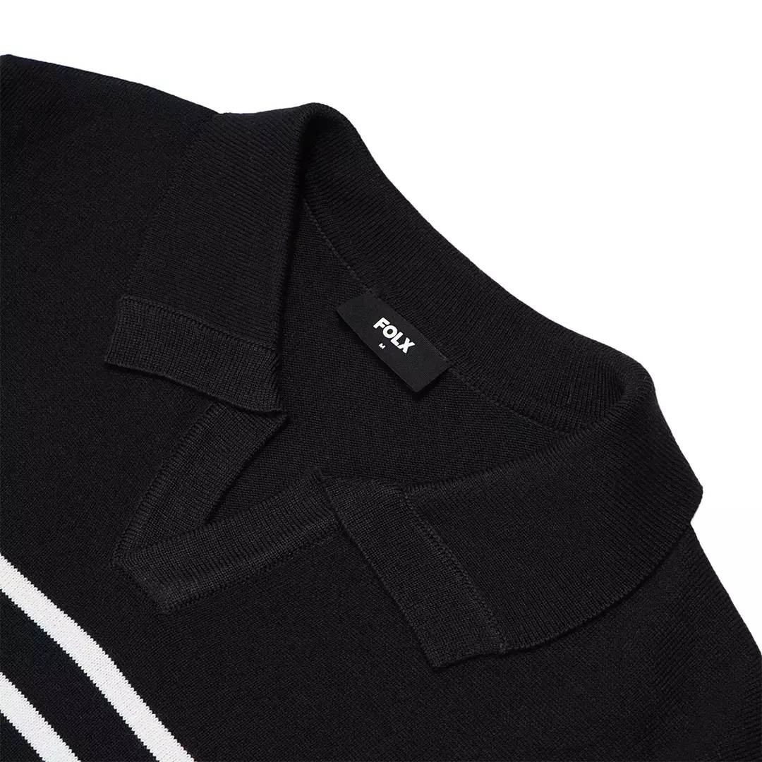 Stripes Knit Polo Shirt Black