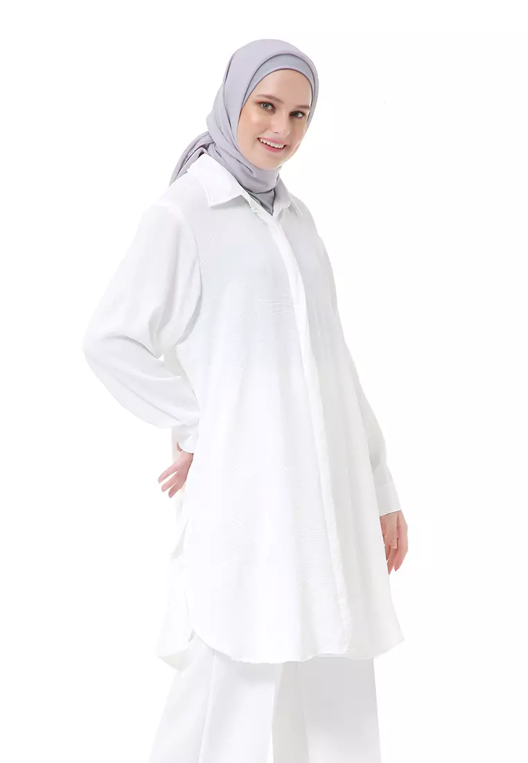 Azzahra Tunik Panjang Muslimah Wanita Long Sleeve Regular Fit Premium High Quality - White
