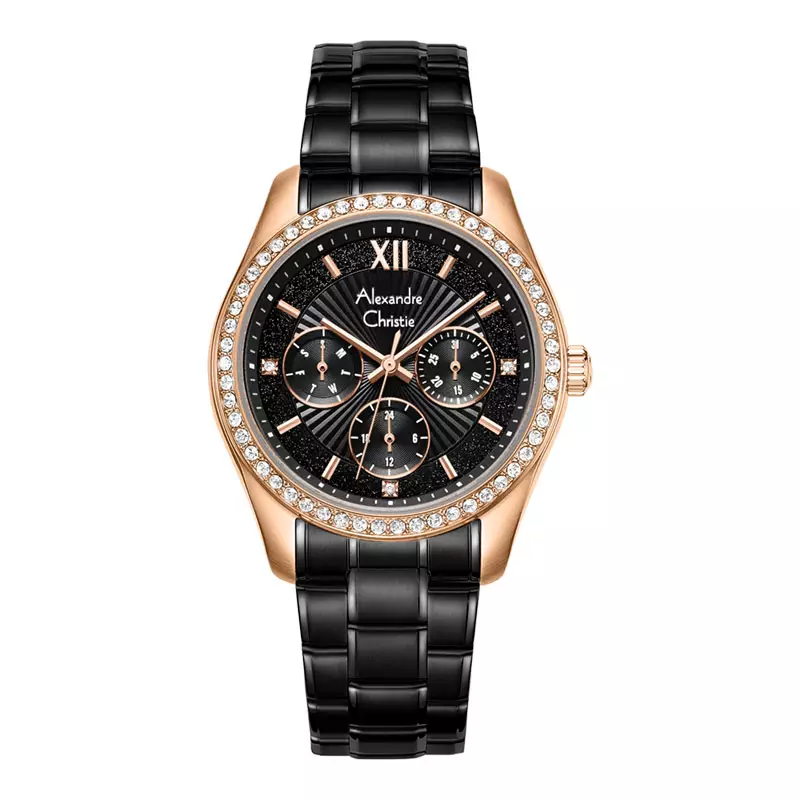 Jam Tangan Wanita Alexandre Christie AC 2645 BF BBRBA-1 Ladies Black Dial Black Stainless Steel Strap