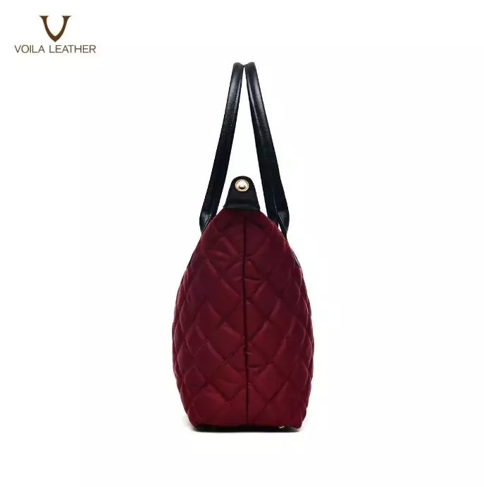 VOILA LEATHER Tas Tote Tas Selempang Wanita Nylon x Kulit Asli Genuine Leather x NylonTote Bag Sling Bag MILKYWAY Maroon