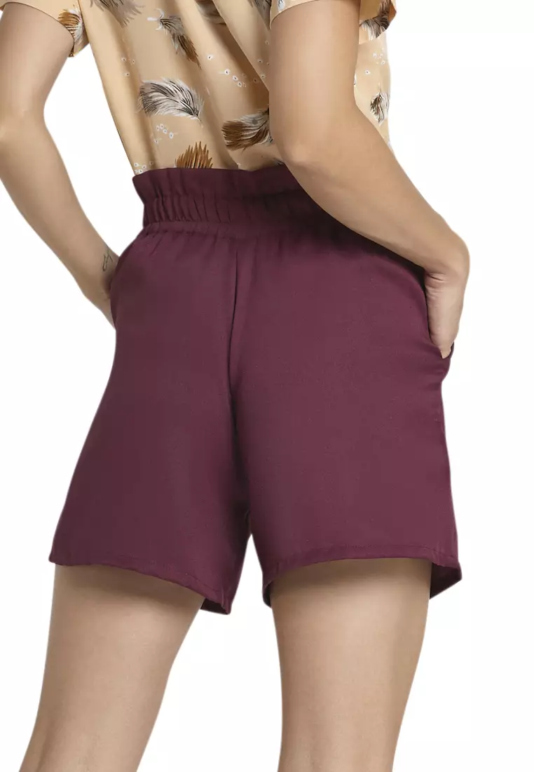 Hadley Kallen Celana Hot Pants Motif Solid Shorts Wanita Casual - Maroon