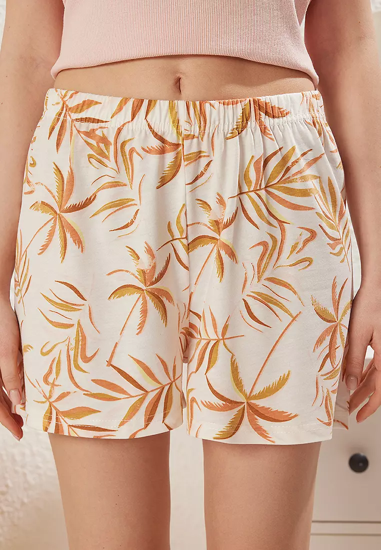 Buy Trendyol Light Pink Palm Embroidered Ribbed Shorts Knitted