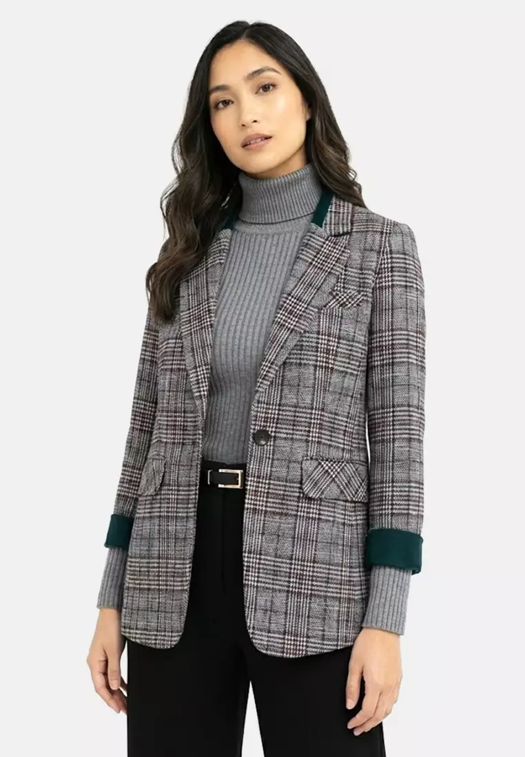 Woolen Plaid Blazer Jacket