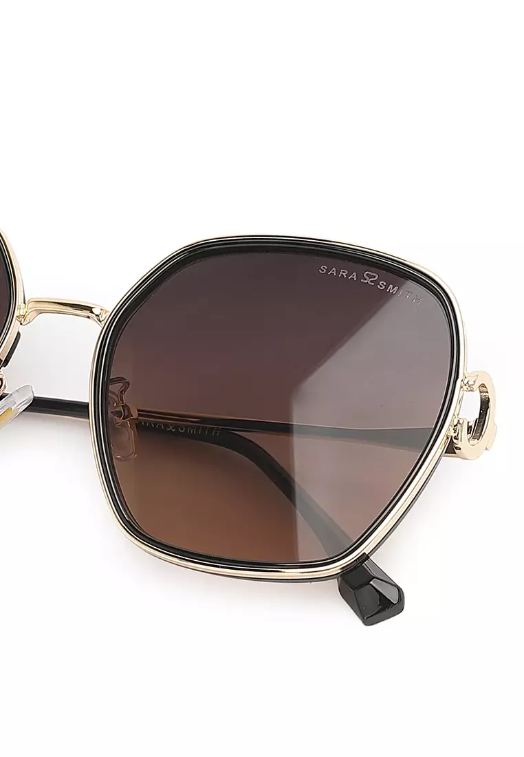 Unisex Fashion Sunglasses - Glossy Black / Grey-Orange