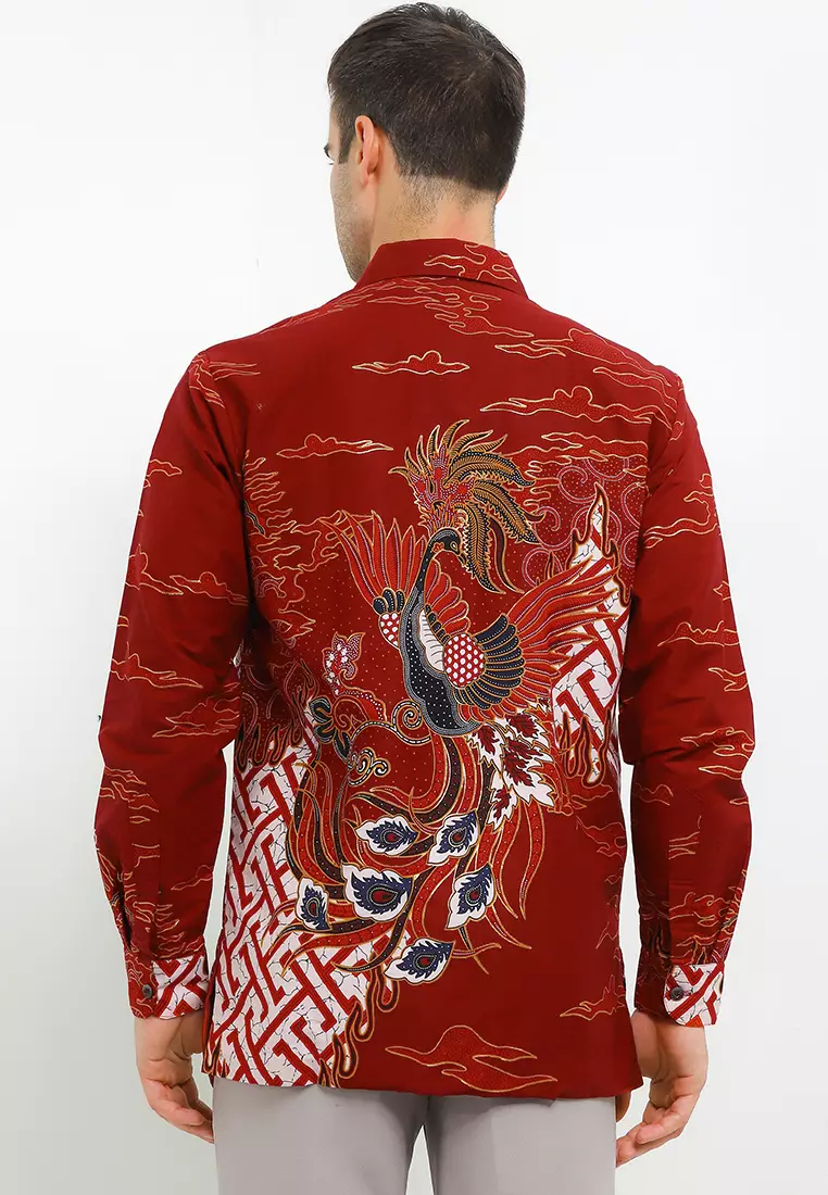 Kemeja Pria Lengan Panjang Batik Furing Prada Jonas Red