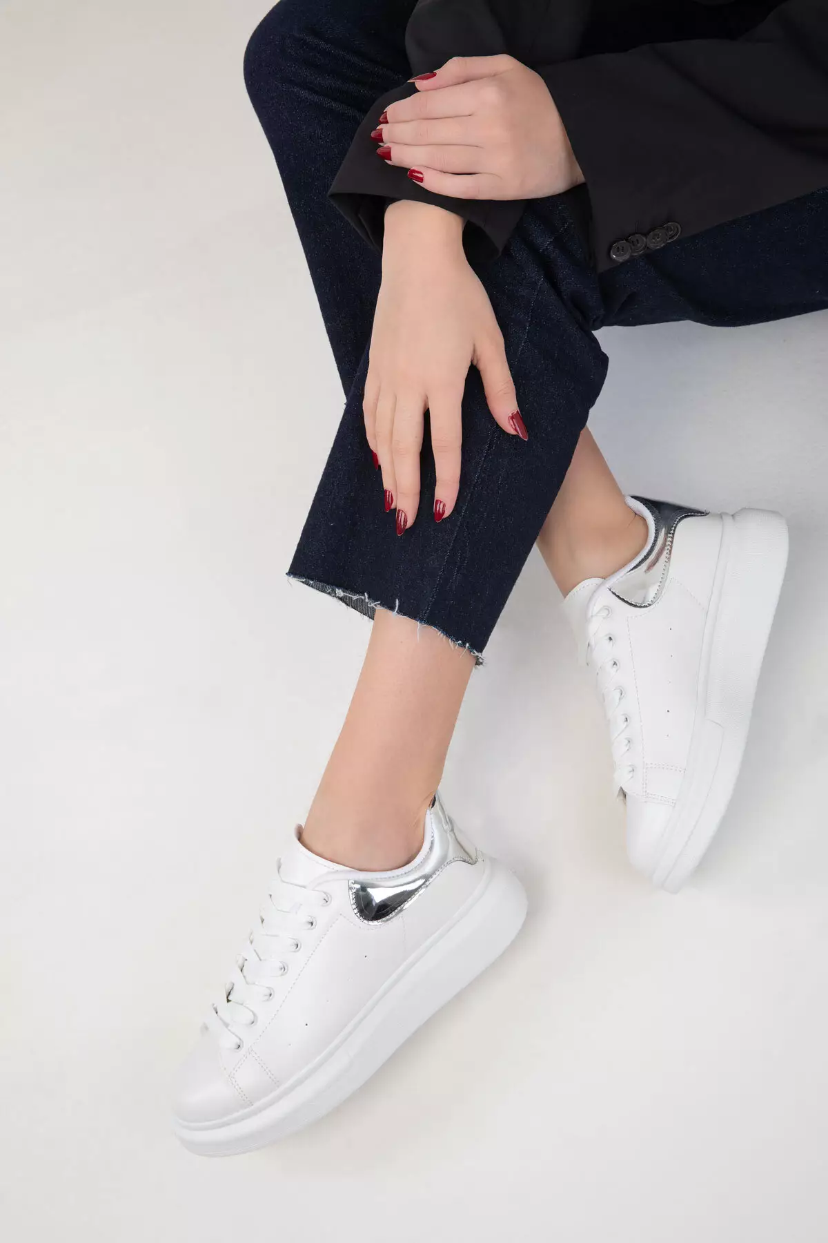 19845 Model White-Silver Women's Sneakers