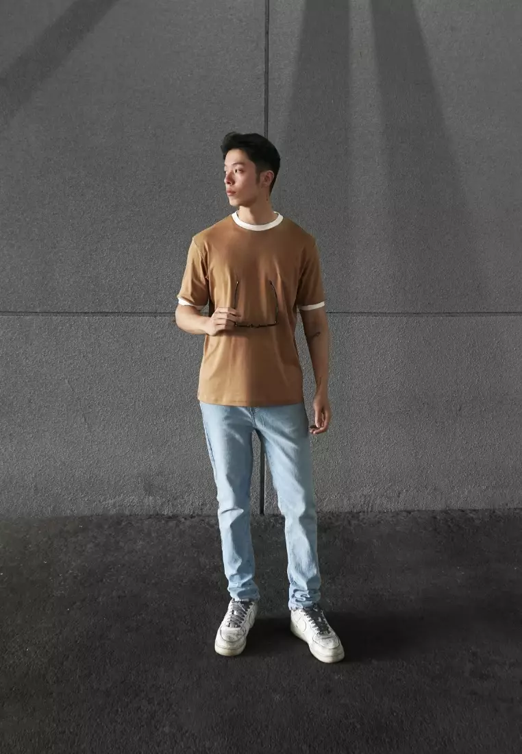 Kale Ringer Brown / Cotton Cloudy / Kaos Boxy Fit / Kaos Korea / Atasan Kaos Pria / Kaos Basic Pria