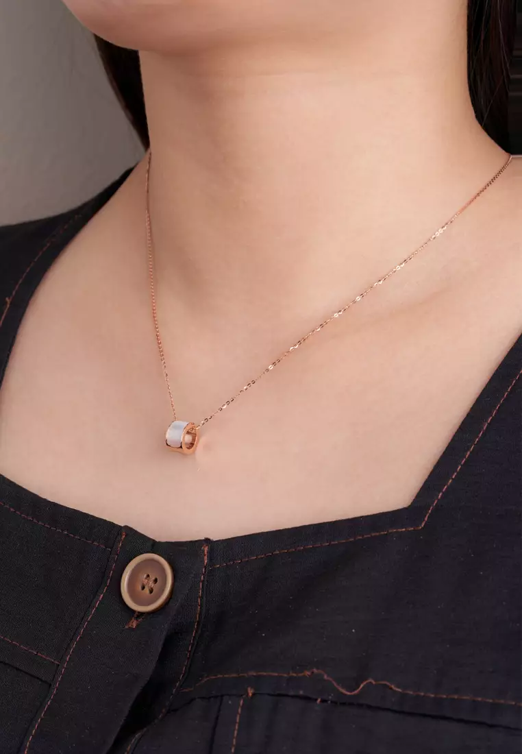 TOMEI Rouge Collection, Mother of Pearl Lu Lu Tong Necklace, Rose Gold 750