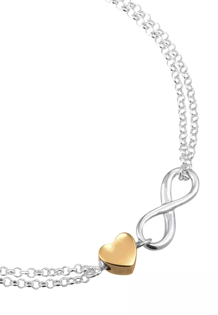 Gelang Perhiasan Perak 925 Wanita Heart Love Infinity Bicolor