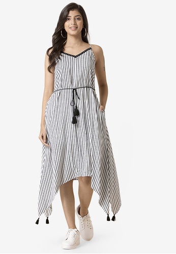 Indya white White Striped Belted Strappy Dress 94BABAAEA50B80GS_1