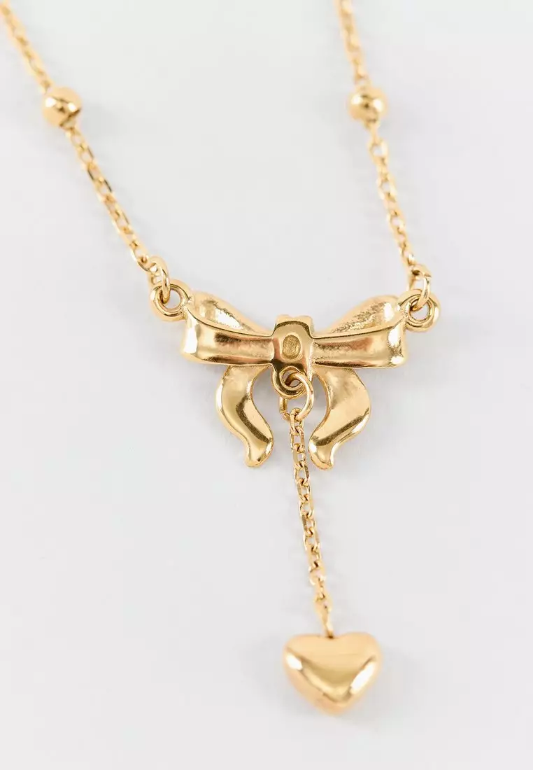 Bow Charm Pendant Necklace - Gold