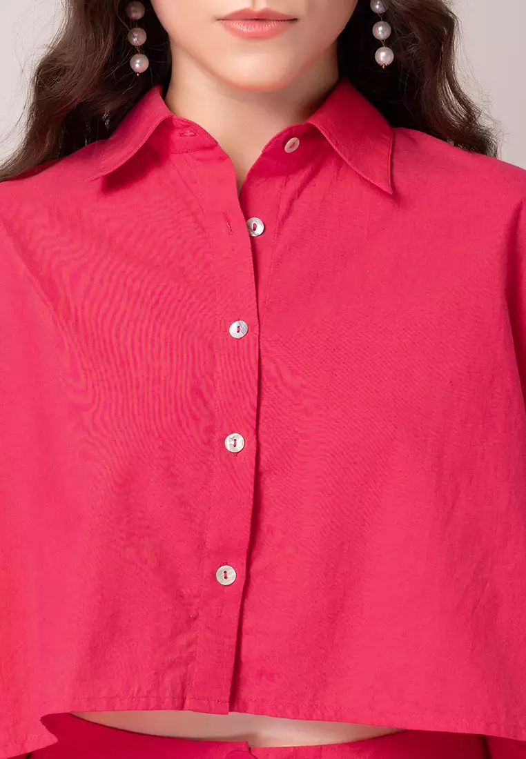 Hot Pink Buttoned Cotton Shirt And Pants Co-ord Set