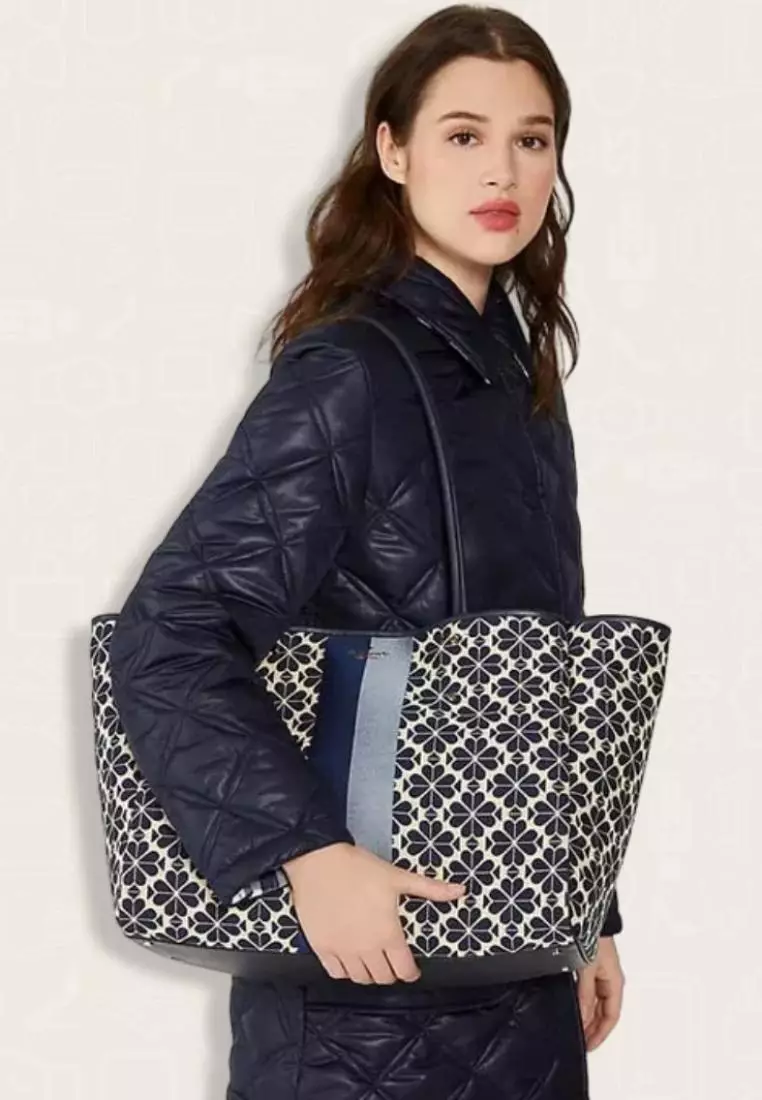 Kate Spade Everything Spade Flower Jacquard Large Tote Blue Multi
