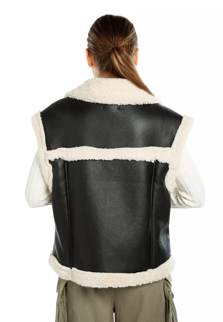 Unisex Black Notched Lapel Relaxed Vest