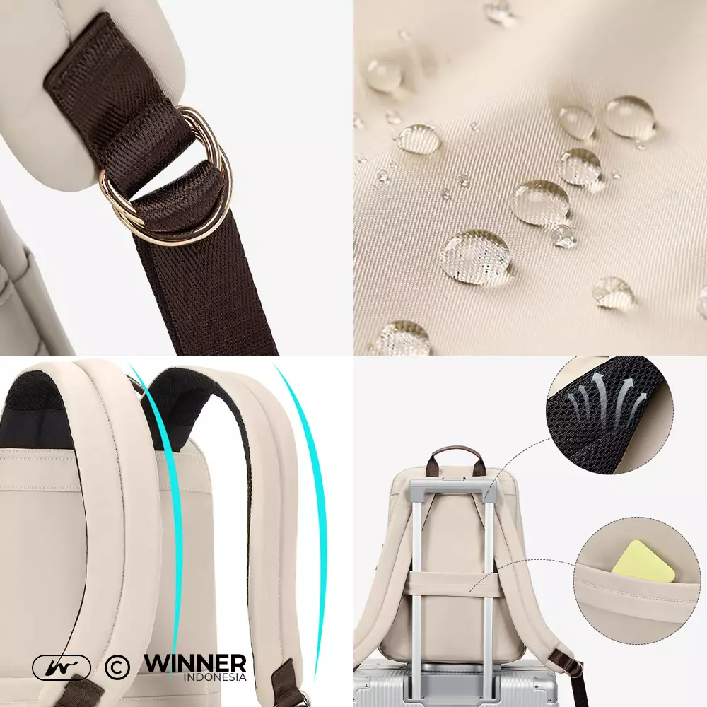 WINNER Tas Ransel Laptop 14 inch Oxford Anti-Air Backpack Korean Style (T14-047-9837) - Warna Khaki 14 inch