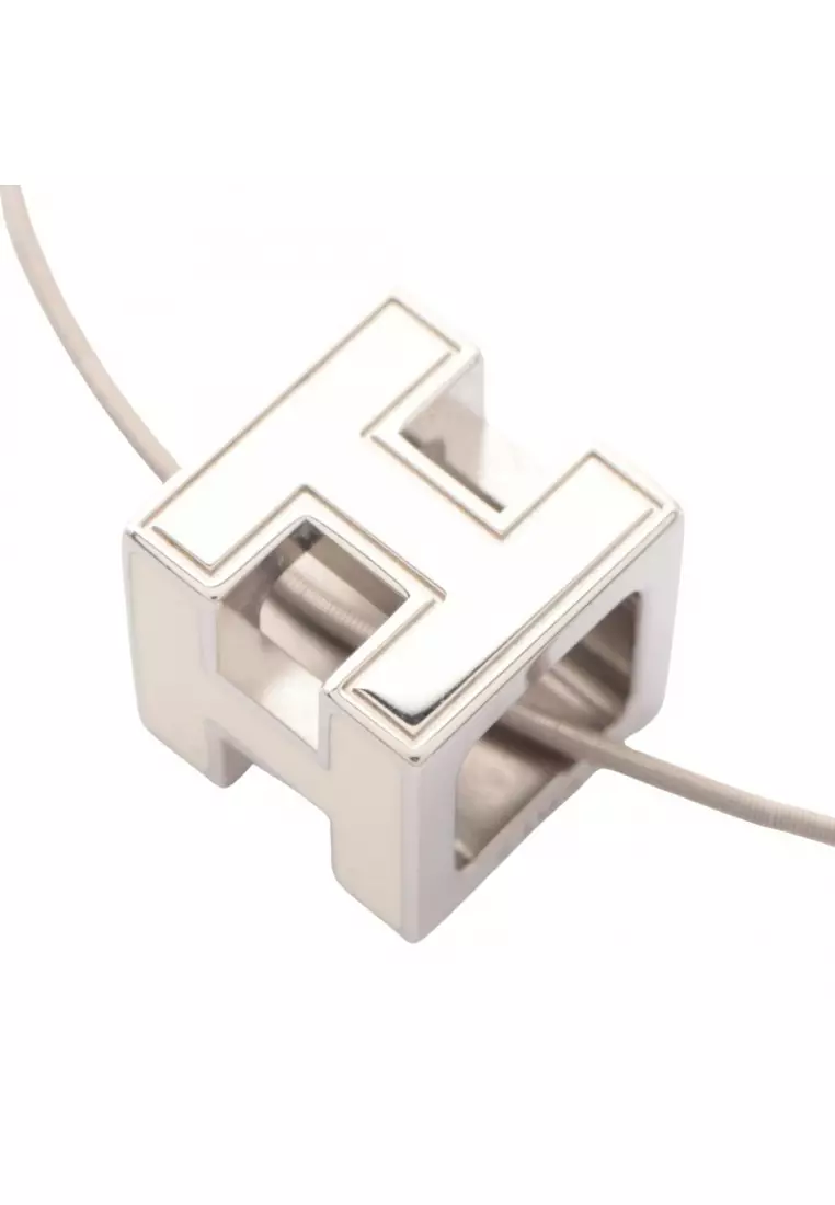 Pre-Loved Hermès Cage d'H Ash H-cube necklace Silver ivory