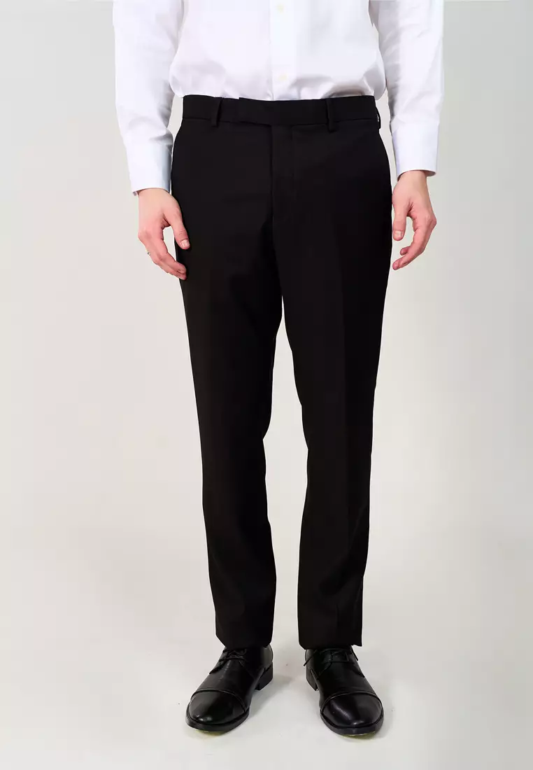 Plain Black Modern Fit Suit Trousers With Subtle Stretch