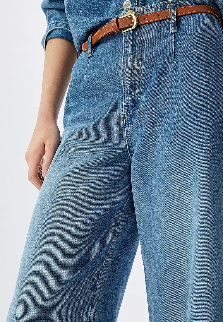 Wide Leg Jeans High Waist Belt Detail Buttoned - Wide Leg Jeans