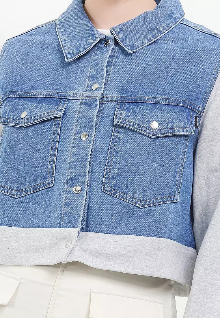 Pp Fansi Denim Jacket With Knit Sleeve