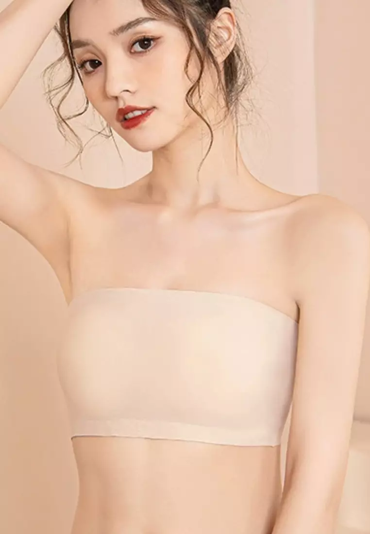 2 Pack Premium Anita Seamless Strapless Non-Slip Ice Silk Bralette Top Tube Bra in White and Nude