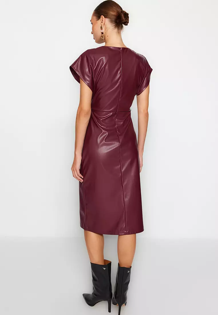 Faux Leather V-Neck Dress