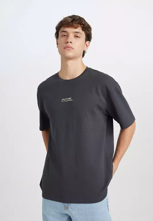 Boxy Fit Crew Neck Printed Short Sleeve Heavy Fabric T-Shirt