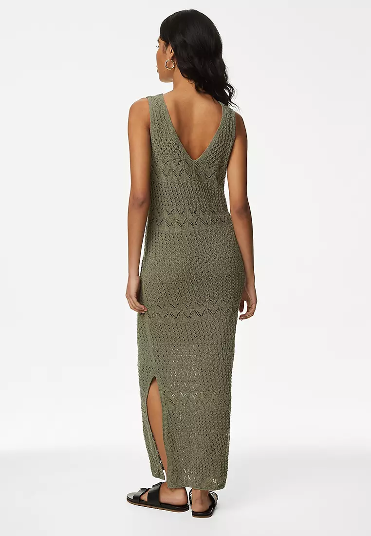 Cotton Rich Textured Midi Knitted Dress