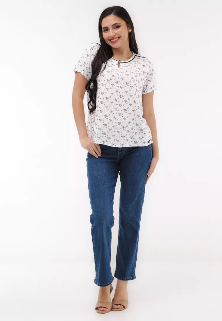 Woven Printed Rayon Short Sleeves Blouse