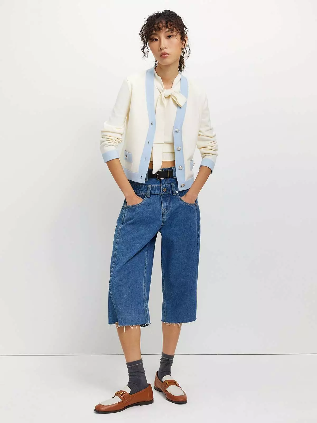 Contrast Trim Cardigan - White