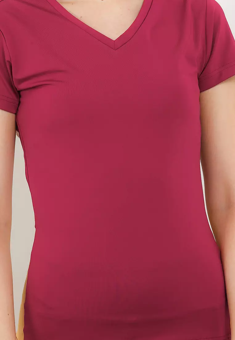 Atasan Baju Olahraga Ladies Sport Short Sleeve Activewear  Vneck For Yoga, Pilates, Senam, Gym