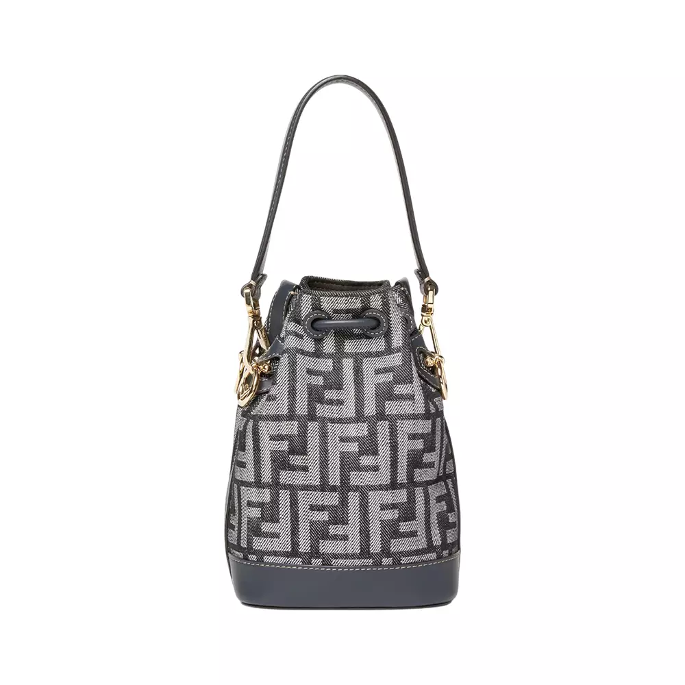 Mini Mon Tresor FF Jacquard Bucket Bag Dark Blue Denim