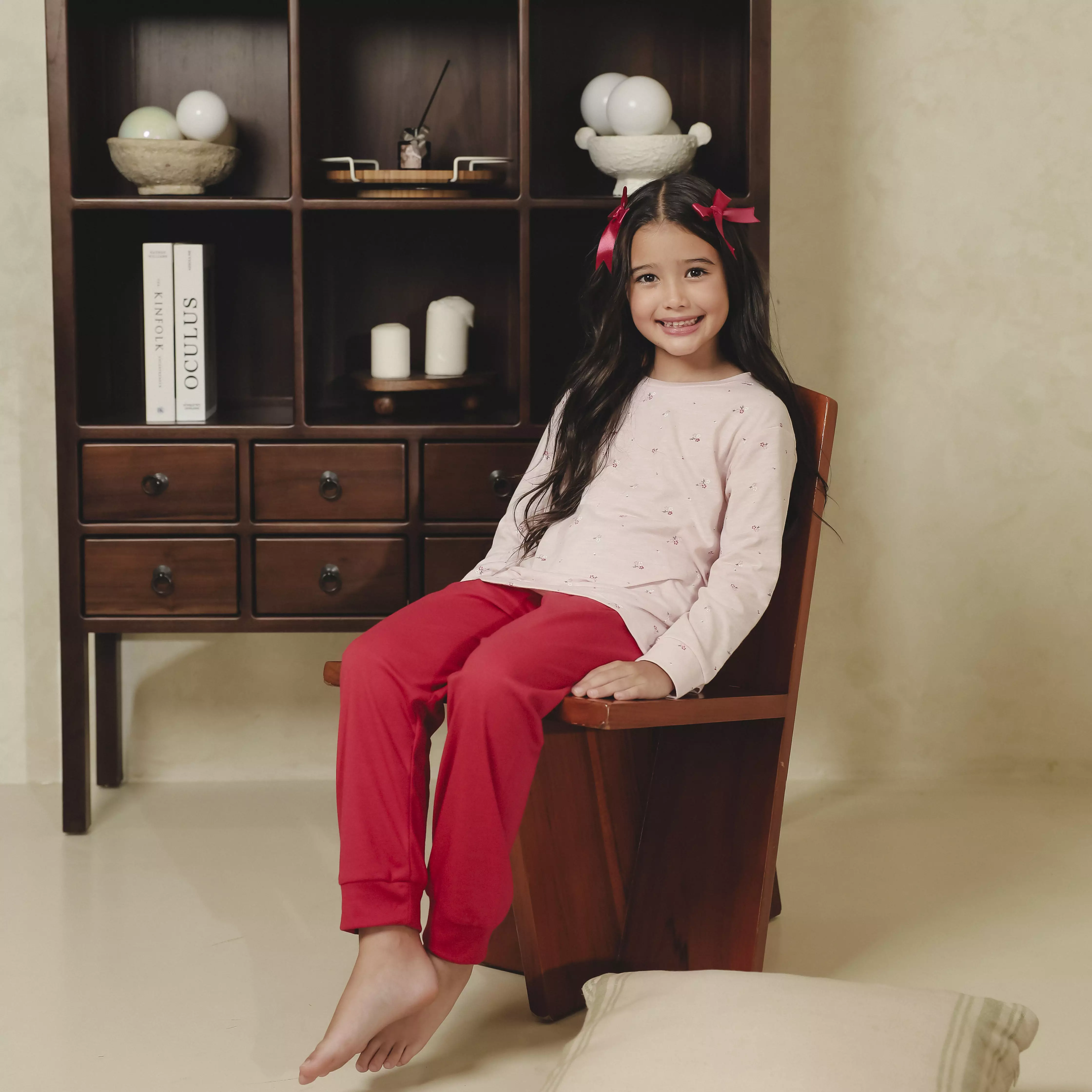 Pito Kids Set Piyama Panjang Anak Flora Berry Red 1-8 Tahun