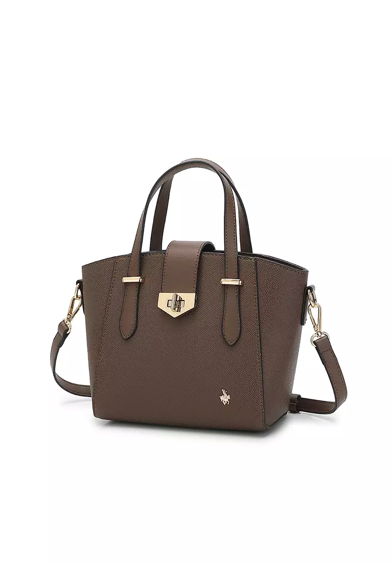 Women's Twist Lock Top Handle Bag / Sling Bag / Crossbody Bag (Tas Selempang Wanita / Tas Tangan Wanita) - Cokelat